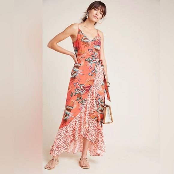 FARM Rio Dresses & Skirts - New FARM Rio Vibrant Orange Floral High Low Dress 100% viscose